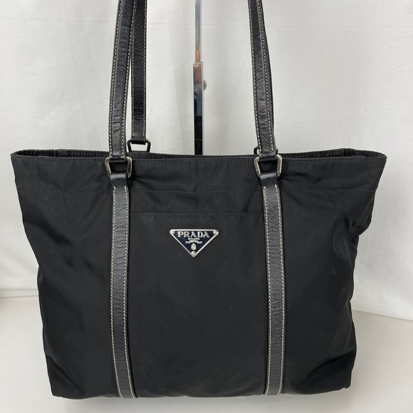 Prada Handbags - Prada Nylon and Leather Medium Shoulder Bag